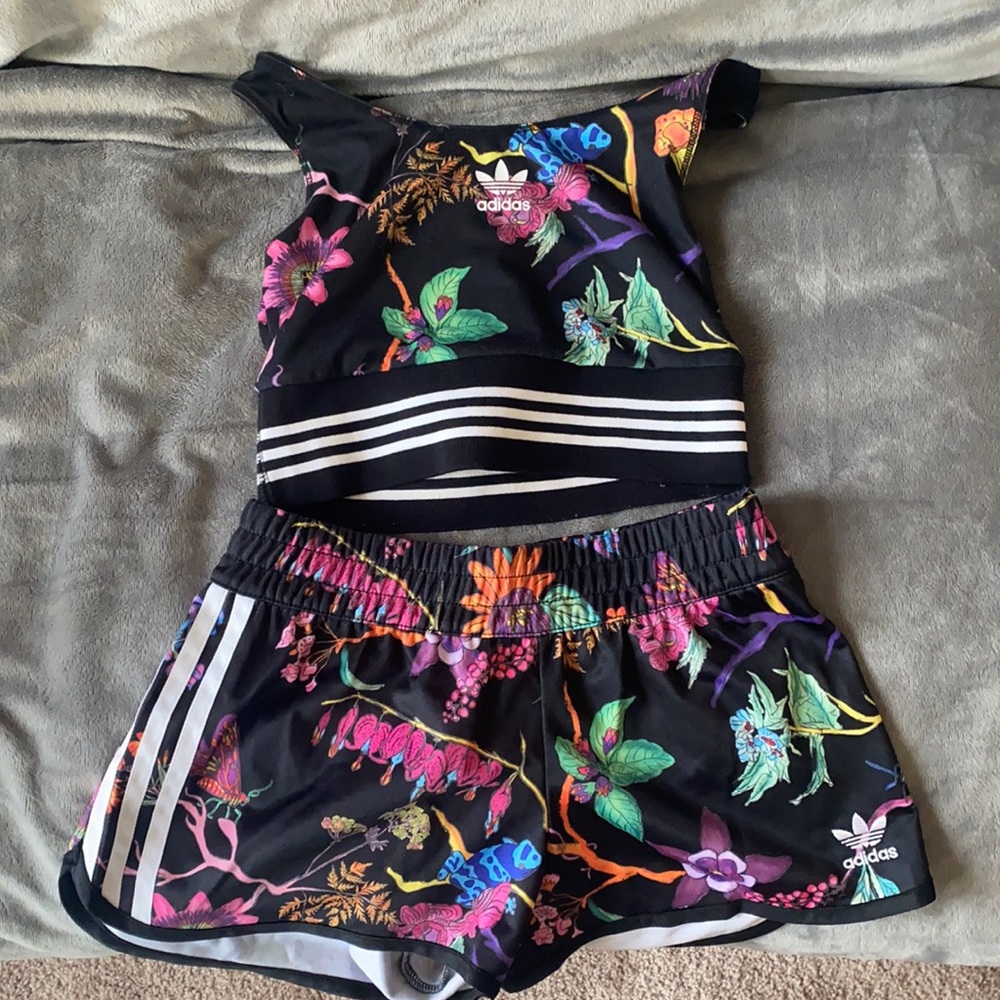 adidas top, bottom, and zip up